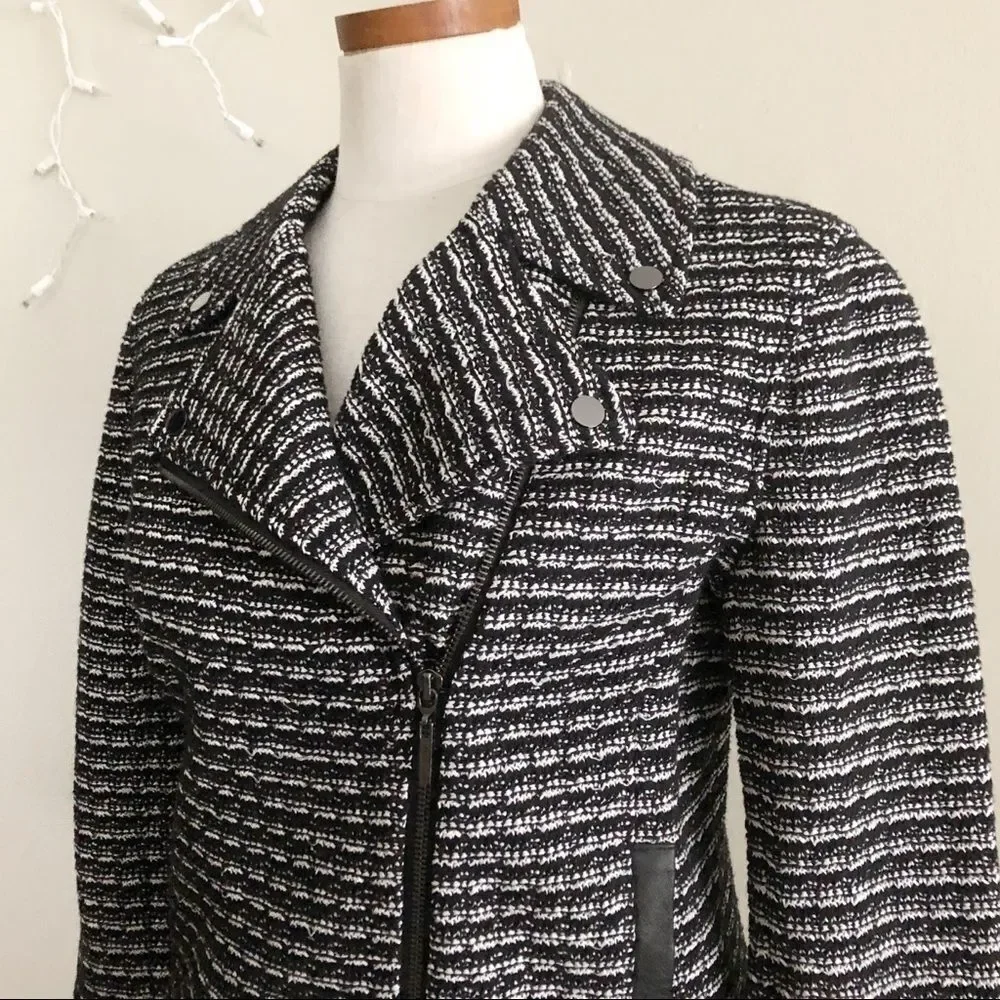 New Tory Burch Raffia Knit Tweed Moto jacket NWT